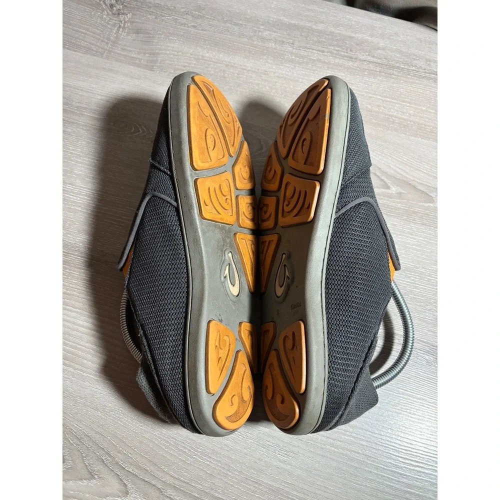 OluKai‎ Nohea Mesh Mens 9.5 Grey Orange Slip On Loafers Drop-In Heel comfort